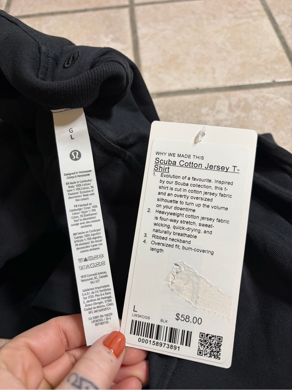 NWT Lululemon Scuba Cotton Jersey T-Shirt (Black) Size L - Picture 7 of 8